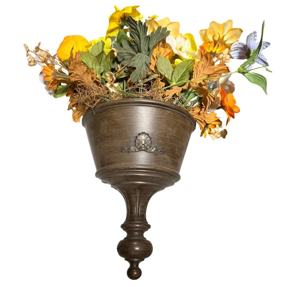 Vintage Dart Industries Wall Pocket Planter Hanging Home Decor w/ Faux Flowers